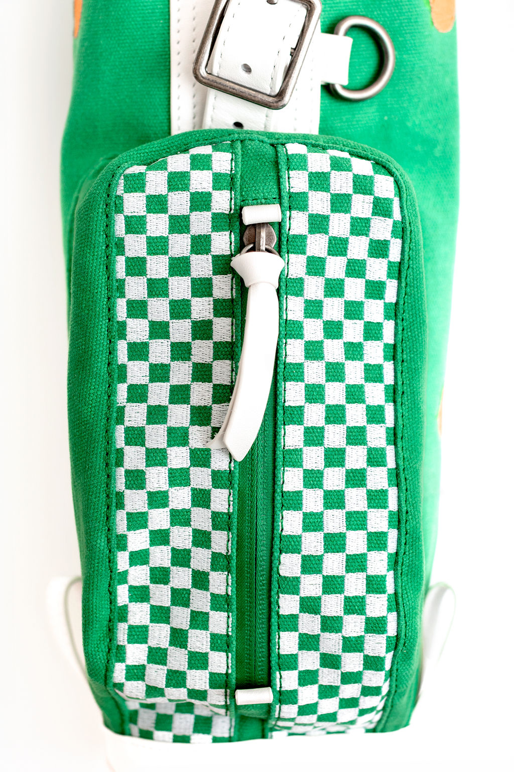 green and white checkerboard pocket on kid golf bags