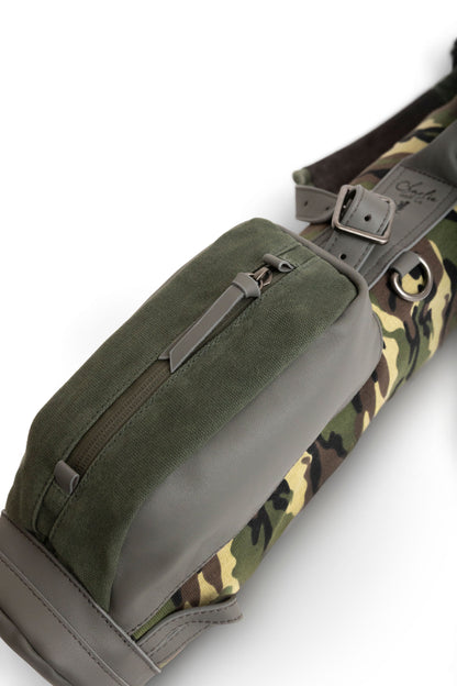 canvas and leather pocket of kids camo golf bag