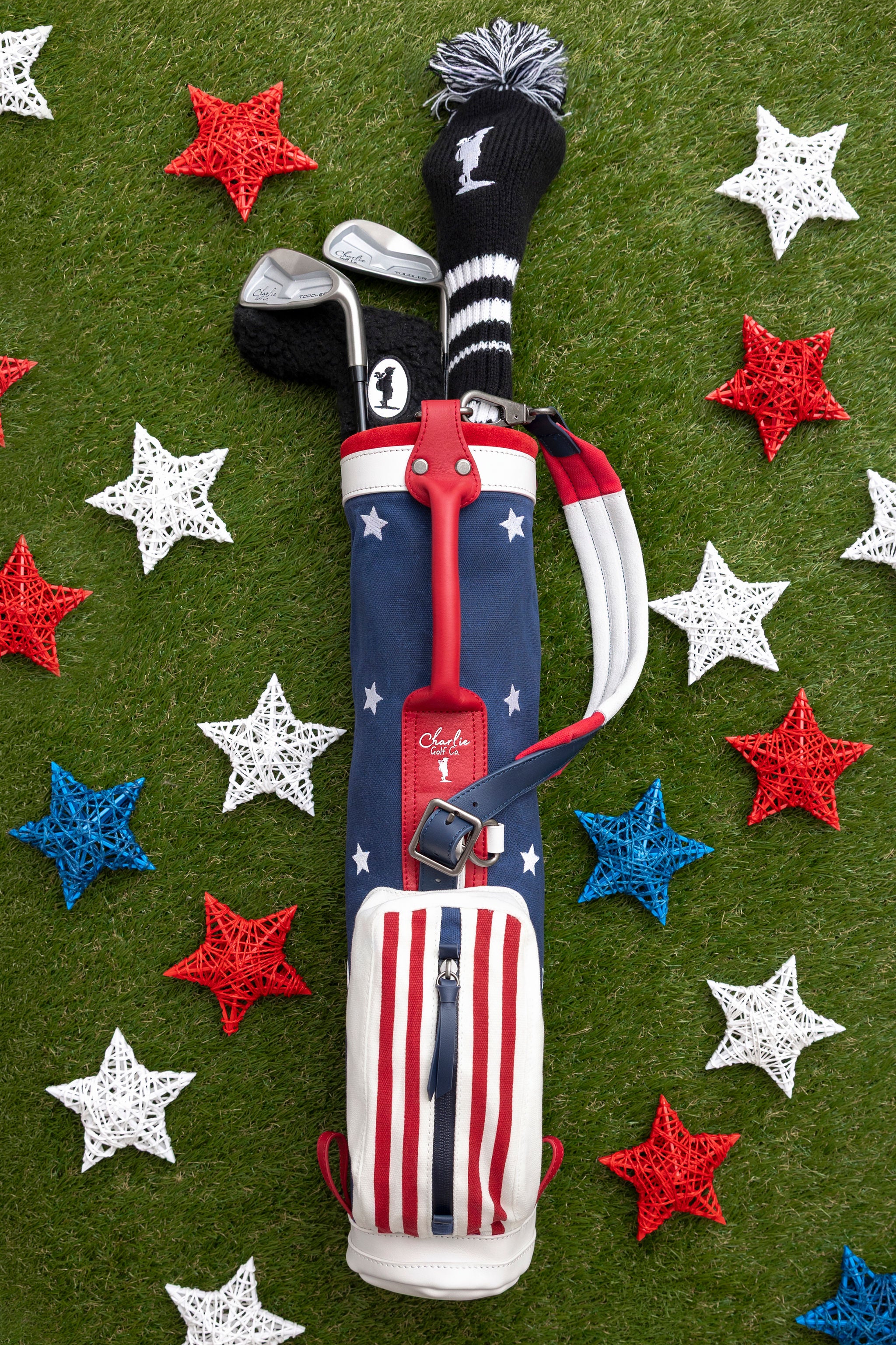 red white and blue toddler golf bag with stars
