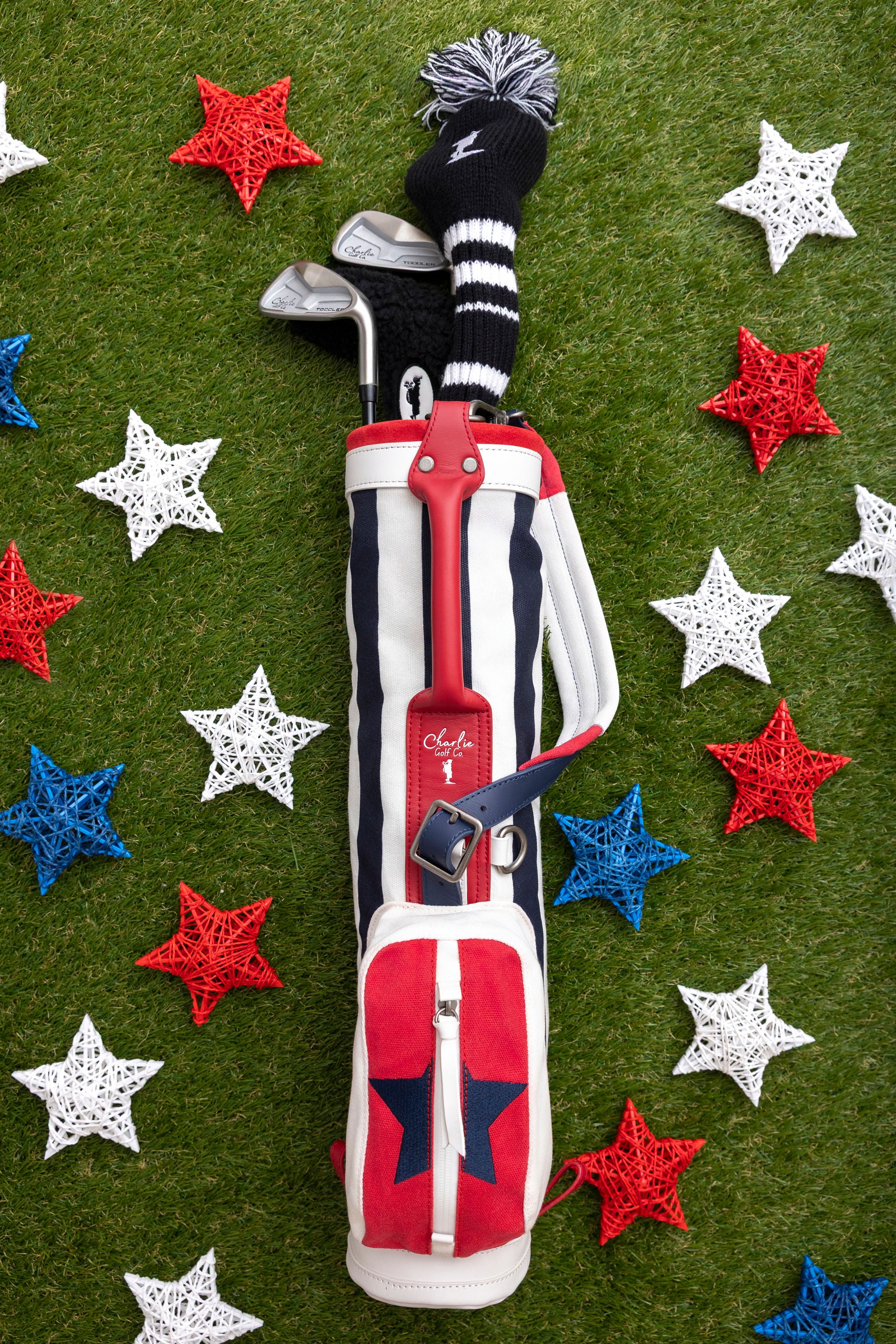 kids golf clubs in red white blue toddler golf bag