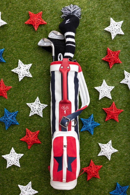 kids golf clubs in red white blue toddler golf bag