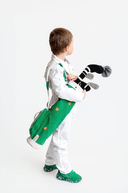 kid holding charlie golf toddler golf bag