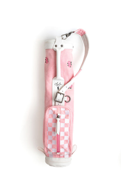 pink and white checkerboard toddler golf bag with flowers
