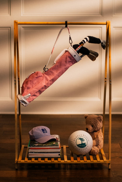 pink toddler golf bag with kids golf clubs