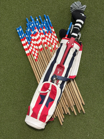 kids golf bag with american themed alignment sticks for kids