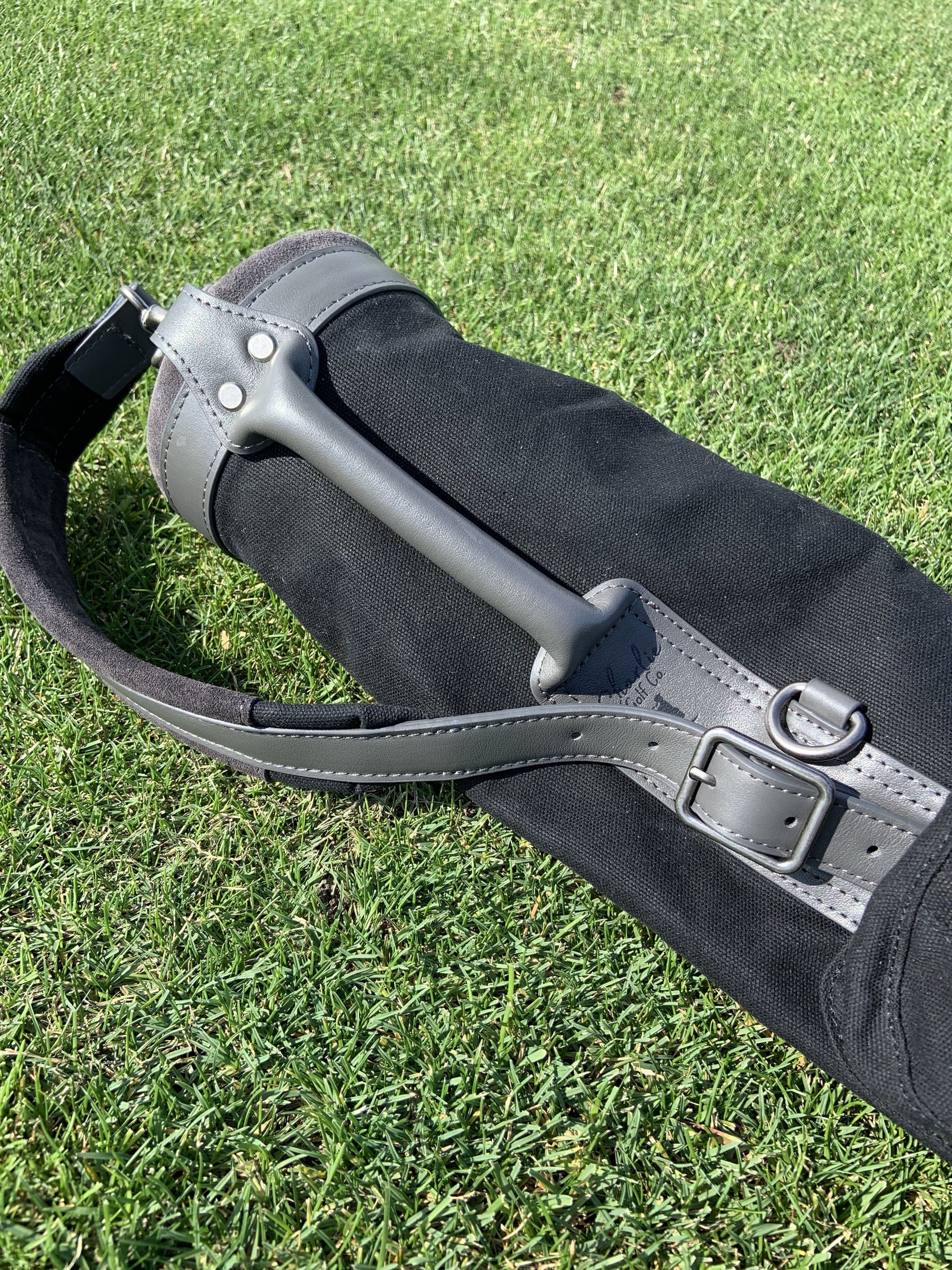 black toddler golf bag with grey leather